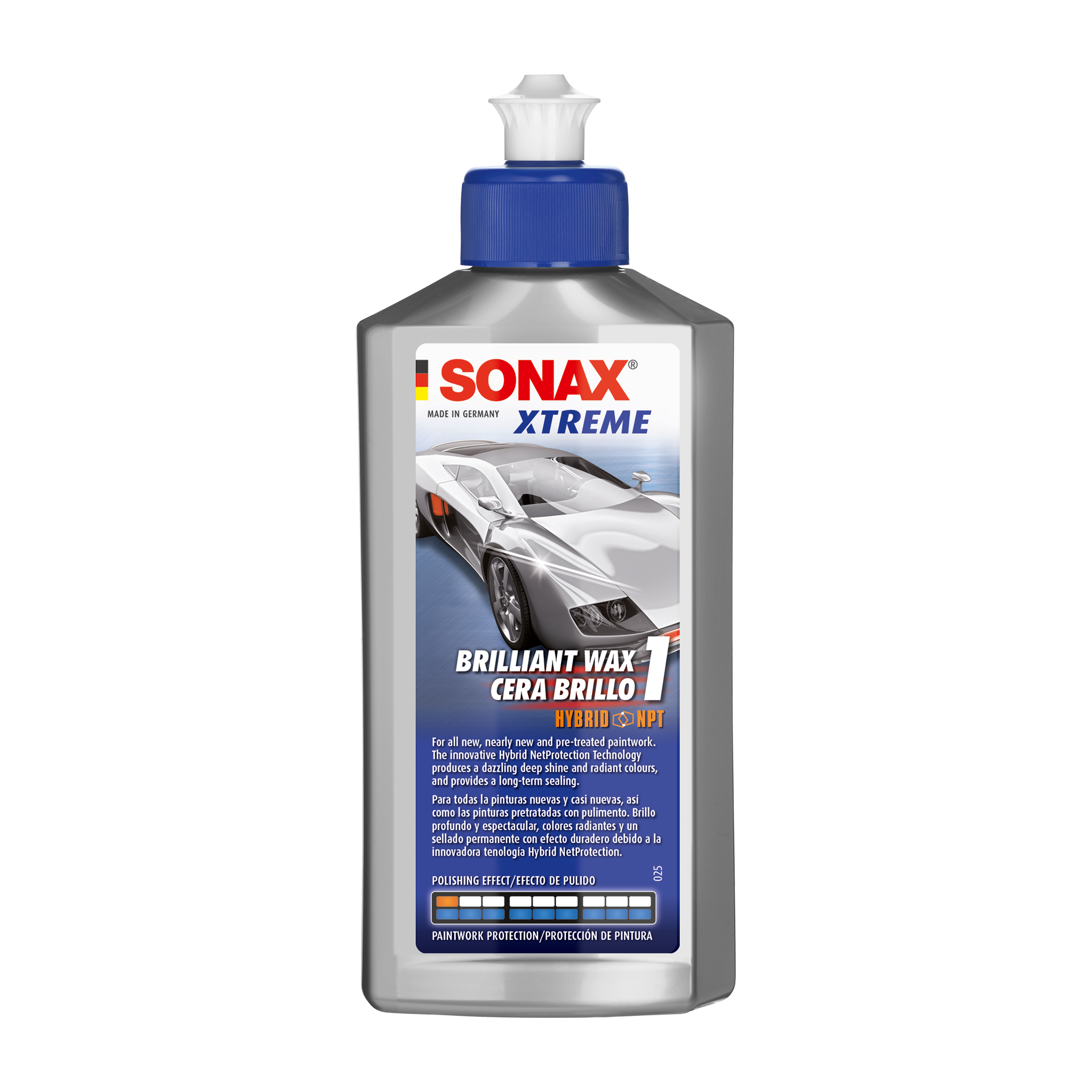 500ml Flasche des SONAX XTREME BrilliantWax 1, ideal zur Versiegelung und Pflege von neuen und neuwertigen Lacken für maximalen Glanz.