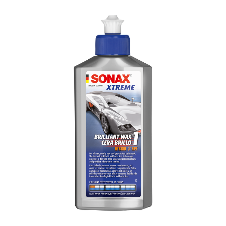 500ml Flasche des SONAX XTREME BrilliantWax 1, ideal zur Versiegelung und Pflege von neuen und neuwertigen Lacken für maximalen Glanz.