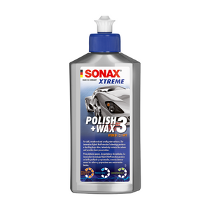 500ml Flasche des SONAX XTREME Polish+Wax 3, ideal zur Politur und Versiegelung von stark verwitterten und verkratzten Lacken.