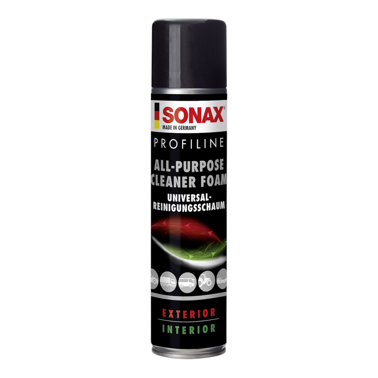 400ml Flasche des SONAX Profiline All Purpose Cleaner Foam, ideal für die gründliche Reinigung aller Fahrzeugoberflächen.