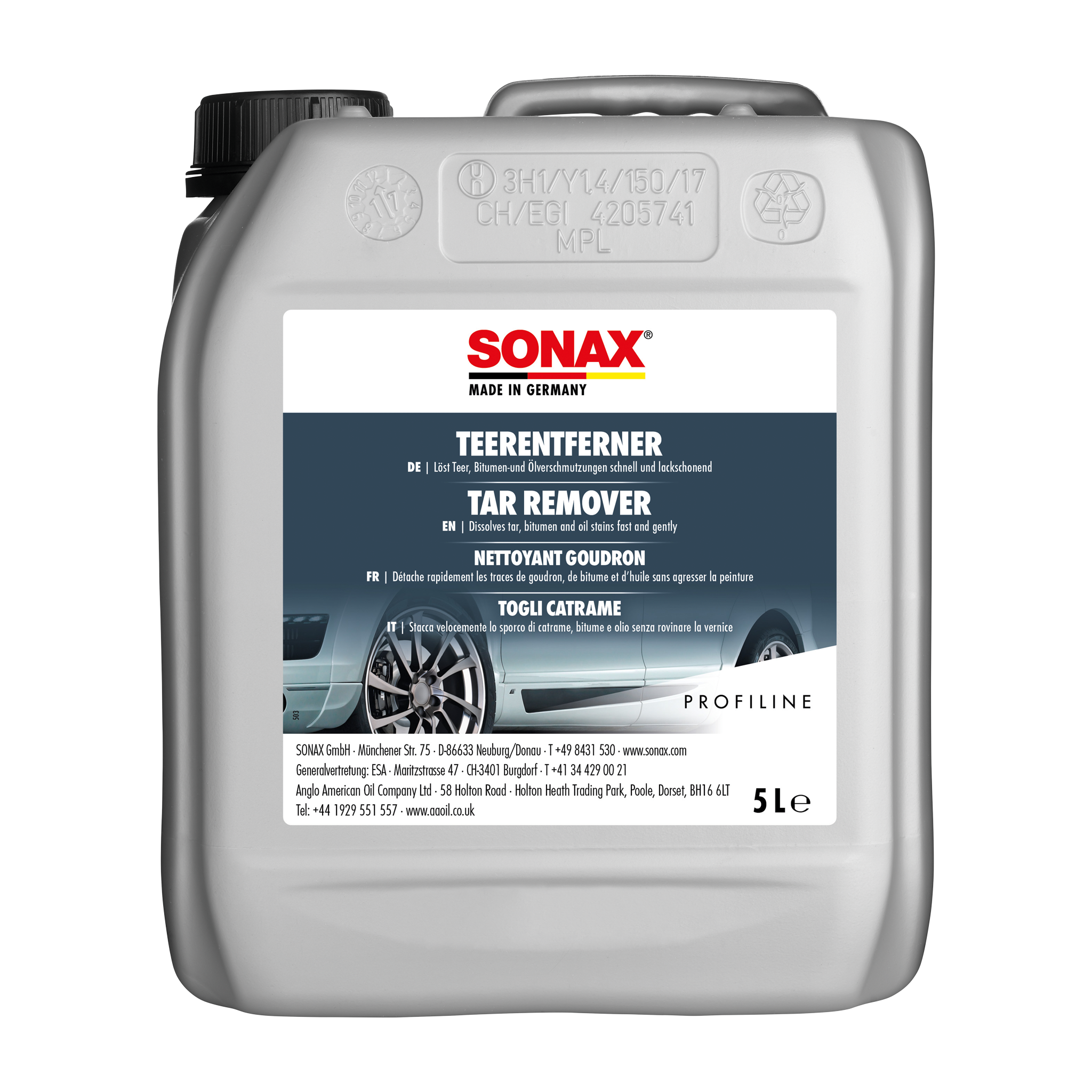 Sonax Teerentferner 5 L – Effektiver Reiniger zur Entfernung von Teer, Öl und Harz von Lack und Kunststoff.
