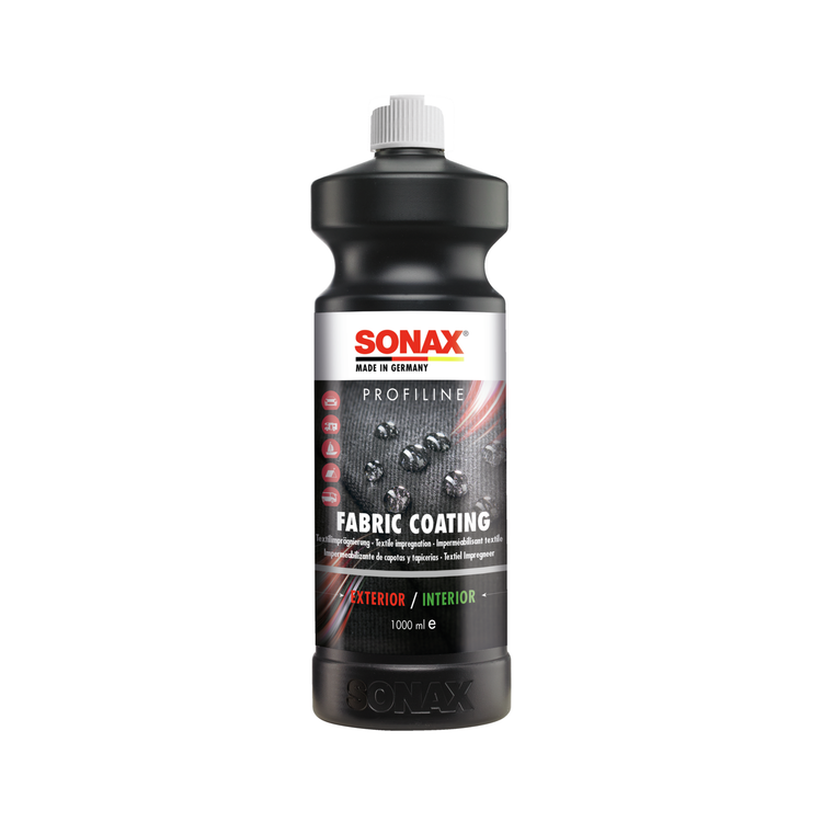1L Flasche des SONAX Profiline FabricCoating, ideal für den Schutz und die Pflege von Textiloberflächen im Fahrzeug.