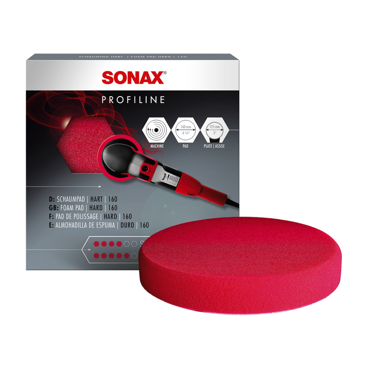 1 Stück des SONAX SchaumPad Hart 160mm, ideal für die effektive Entfernung von Kratzern und Oxidationen auf Lackoberflächen
