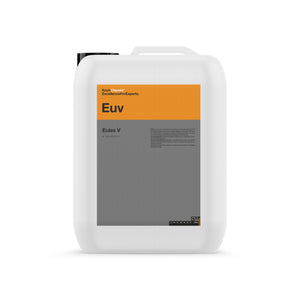 10L Kanister des geruchsarmen Koch-Chemie Eulex V Klebstoffentferners, geeignet für großflächige Anwendungen zur Entfernung von Klebstoffresten auf Fahrzeug- und Glasflächen.