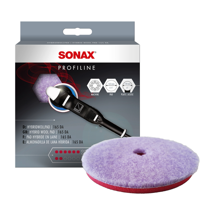 SONAX HybridWollPad 165 – Hochleistungs-Polierpad mit Lammwolle-Polyester-Mix für Exzenterpoliermaschinen. Ideal für starken Lackabtrag.