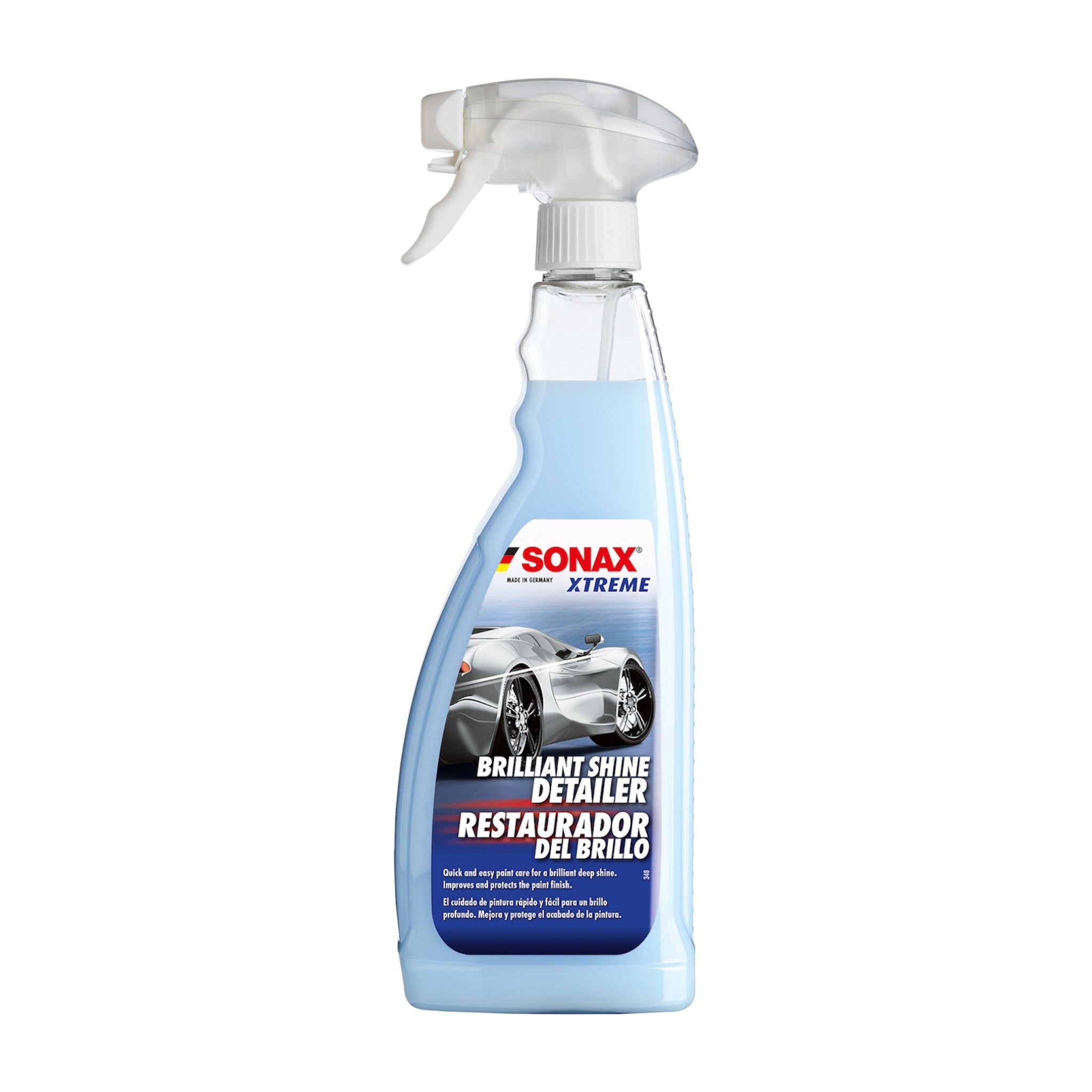 750ml Flasche des SONAX XTREME BrilliantShine Detailer, ideal zur schnellen Auffrischung und Versiegelung von Fahrzeuglacken für brillanten Glanz.