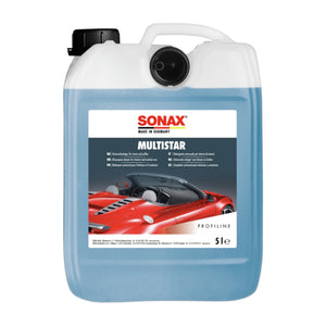 5L Kanister des SONAX Multistar, ideal für die gründliche Reinigung aller Fahrzeugoberflächen innen und außen.