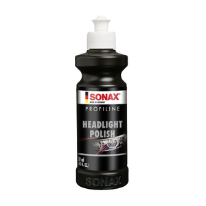 250ml Flasche der SONAX Profiline HeadlightPolish, ideal zur Politur und Pflege von Scheinwerfern für maximale Klarheit und Schutz.