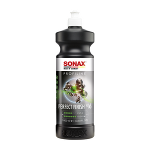 1L Flasche der SONAX Profiline PerfectFinish, ideal zur Entfernung von Hologrammen und feinen Kratzern für eine glänzende, glatte Oberfläche.