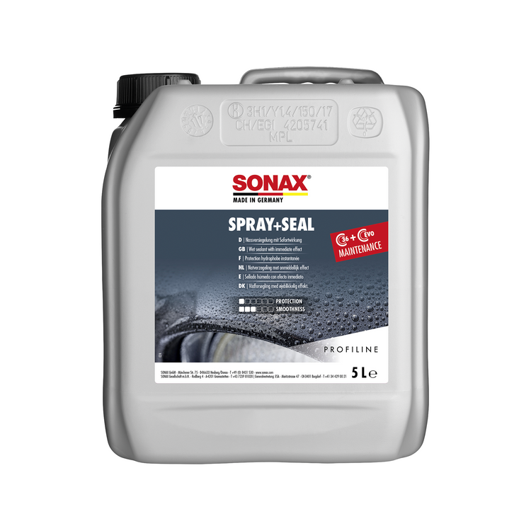 5L Kanister des SONAX Spray+Seal, ideal für die schnelle Versiegelung und den Schutz von Fahrzeuglacken