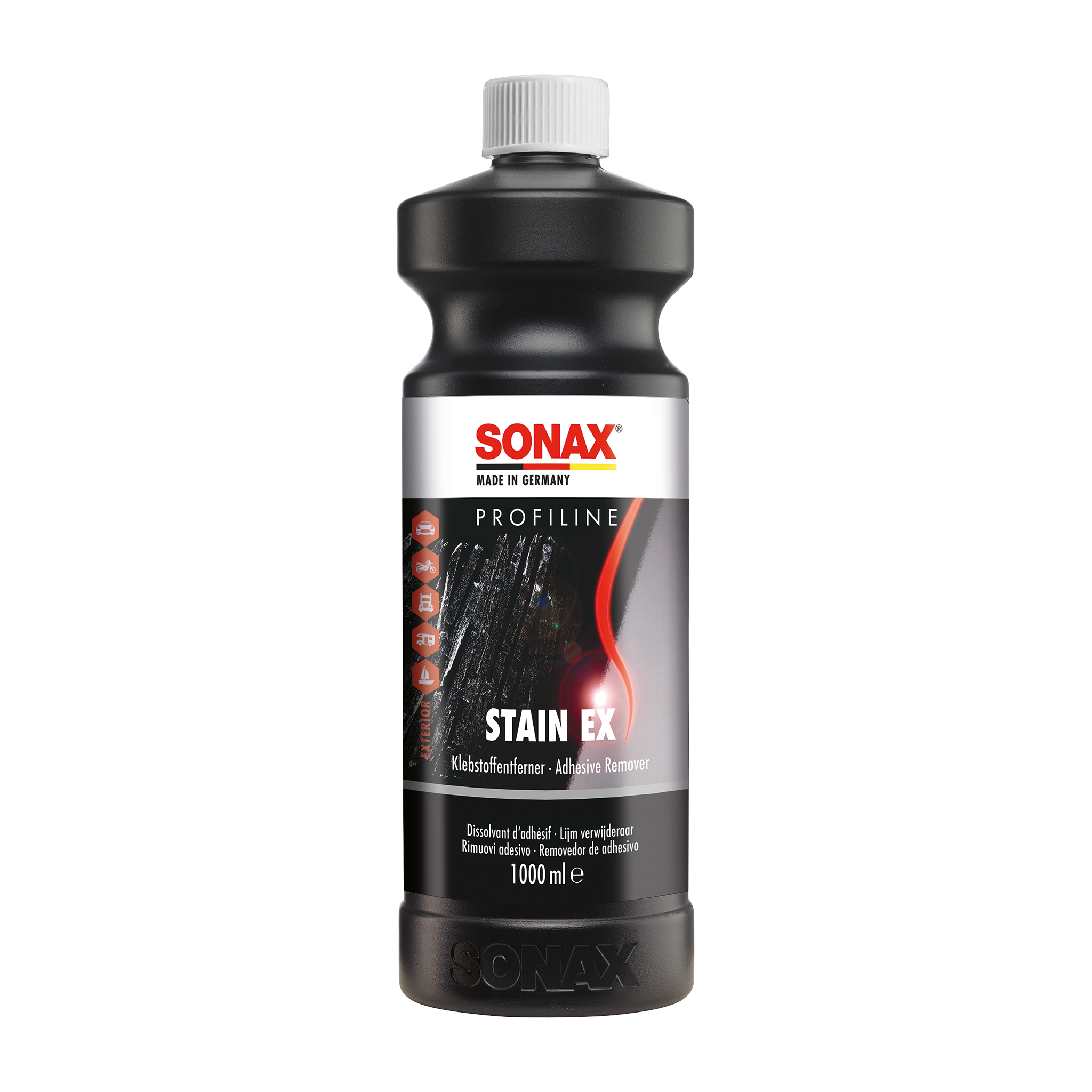 1L Flasche des SONAX Profiline StainEx, ideal zur Entfernung von Flecken auf Textilien und Polstern
