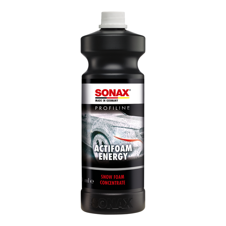 1L Flasche des SONAX Profiline ActiFoam Energy, ideal für intensive und gründliche Fahrzeugreinigung mit frischem Duft.