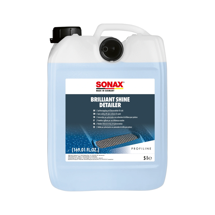 5L Kanister des SONAX BrilliantShine Detailer, ideal zur schnellen Auffrischung und Versiegelung von Fahrzeuglacken für brillanten Glanz.