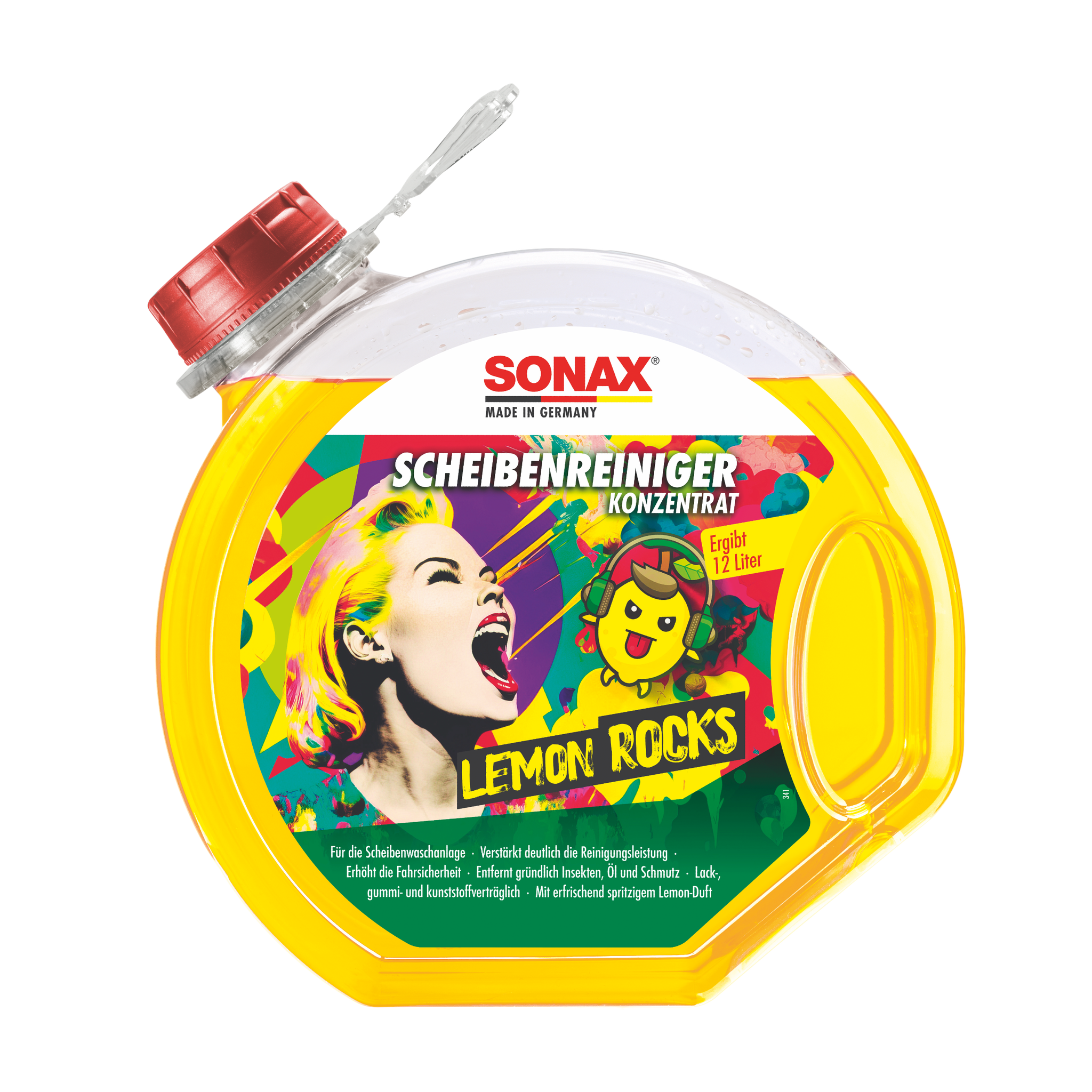 3L Kanister des SONAX ScheibenReiniger Konzentrat Lemon Rocks, ideal für streifenfreie Scheibenreinigung mit erfrischendem Lemon-Duft.